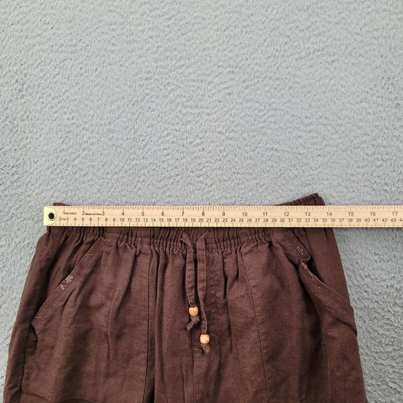 Classic Elements Pants Womens Medium 10/12 Brown Linen Capri Elastic Waist Relax - Picture 12 of 13